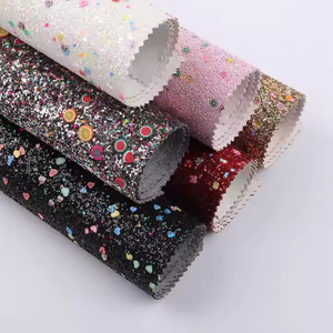 New Design Customized Sparkly Chunky Mesh Synthetic Glitter Faux Leather Fabric Sheets for Shoes Bags