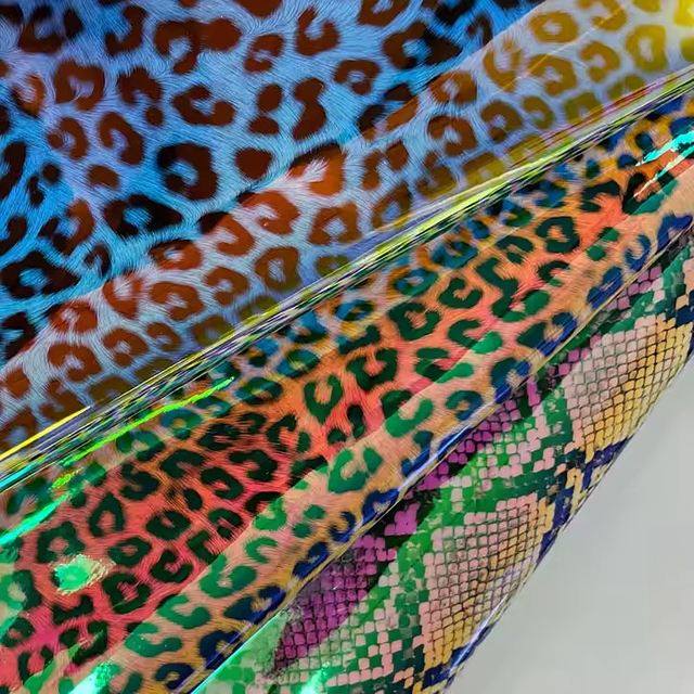 New Animal Faux Vinyl Fabric Holographic Pu Leopard Leather For Shoes And Bags
