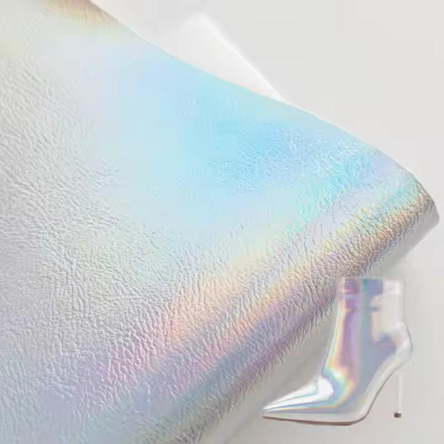Customized PU Synthetic Leather Reflective Iridescence Colorful Nappa Leather Fabric Reflective Rainbow Effect Foils for Shoe and Bag