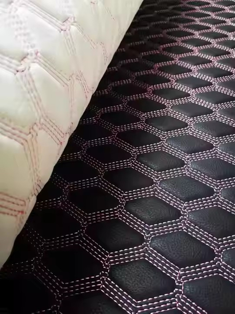 Custom Car Leather 3D Diamond Custom Quilted Leather Faux Leather for Car Auto Upholstery With Embroidery and Sponge