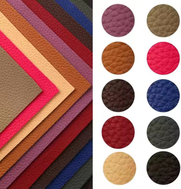 wholesaler Solid Color PU Leather Fabric Plain Lychee Microfiber Backing Dark Colors Making
