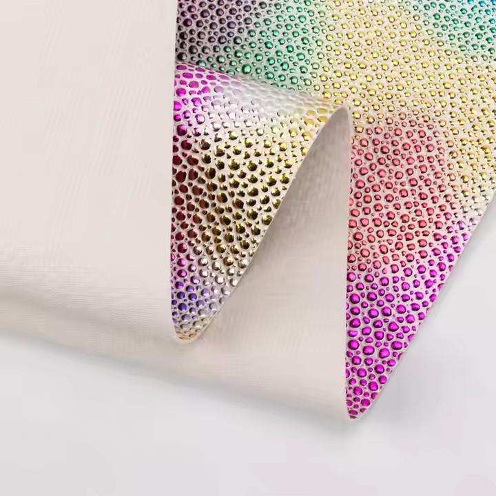 Rainbow Shining Bow Color Texture Embossed 1.0mm PVC Synthetic Leather Product for Sofa Bag Belt Fabric