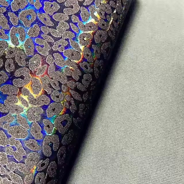 customized Holographic Pu Leather Leopard Print Fabric for Handbags Making
