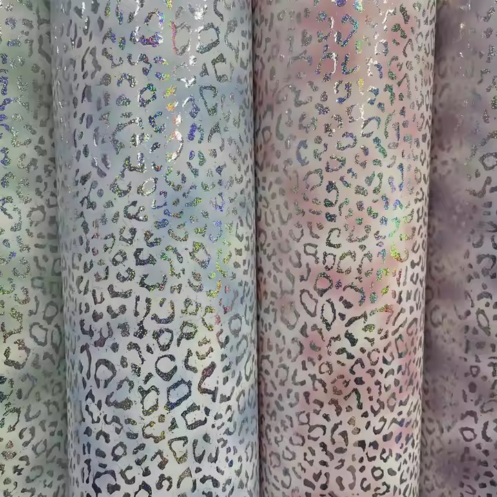Chunky Glitter Printed Leopard Grain Pattern PU Leather Fabric Vinyl for Handbag Accessories Hair Bow