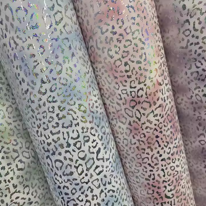 Chunky Glitter Printed Leopard Grain Pattern PU Leather Fabric Vinyl for Handbag Accessories Hair Bow