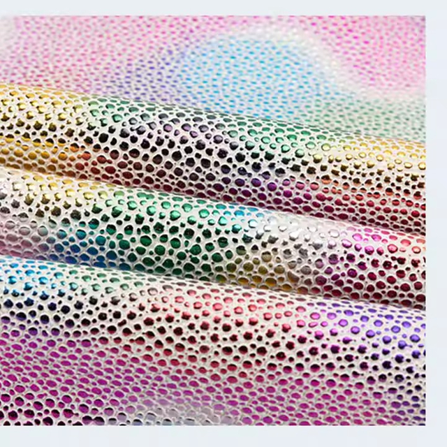 Rainbow Shining Bow Color Texture Embossed 1.0mm PVC Synthetic Leather Product for Sofa Bag Belt Fabric