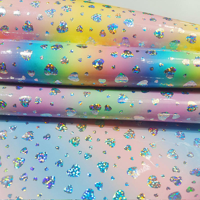 Rainbow Reflective Patent PVC Leather