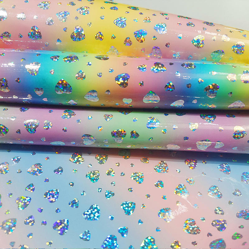 Rainbow Reflective Patent PVC Leather