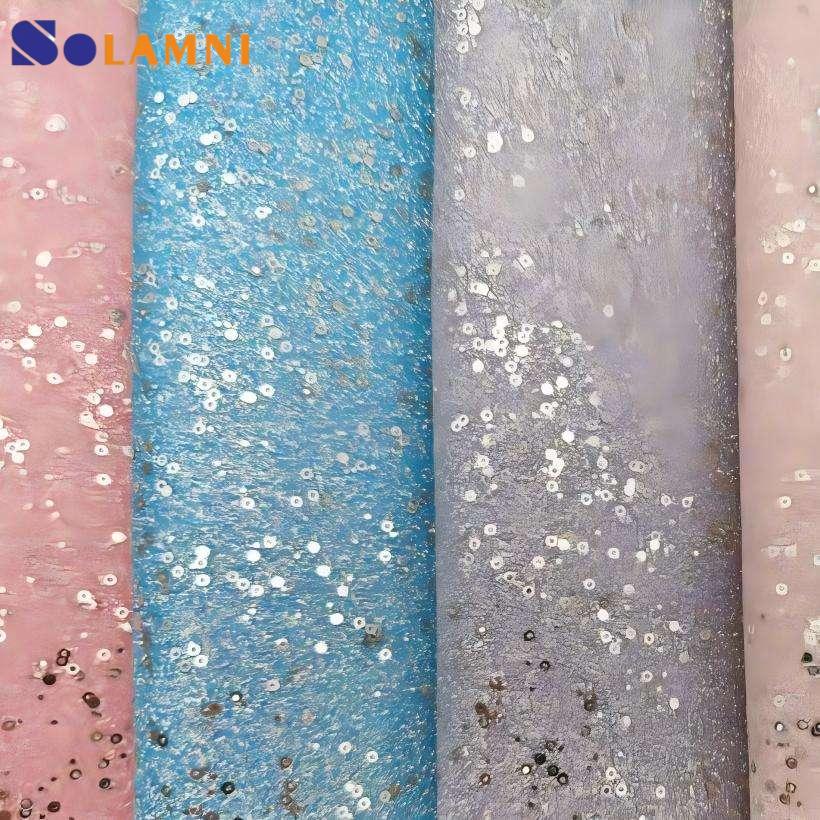 Holographic Printed Pu Glitter Leather Fabric