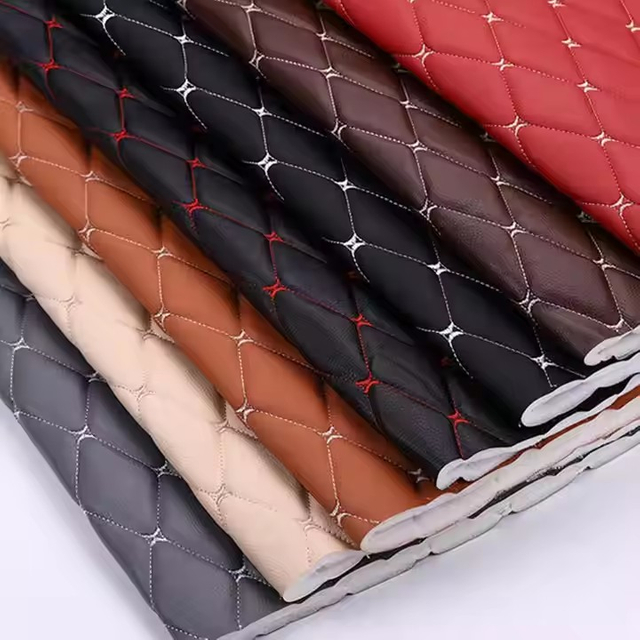 High Quality Embroidery Quilted Pvc Synthetic Leather Customized Car Floor Mat Synthetic Leather Roll Material
