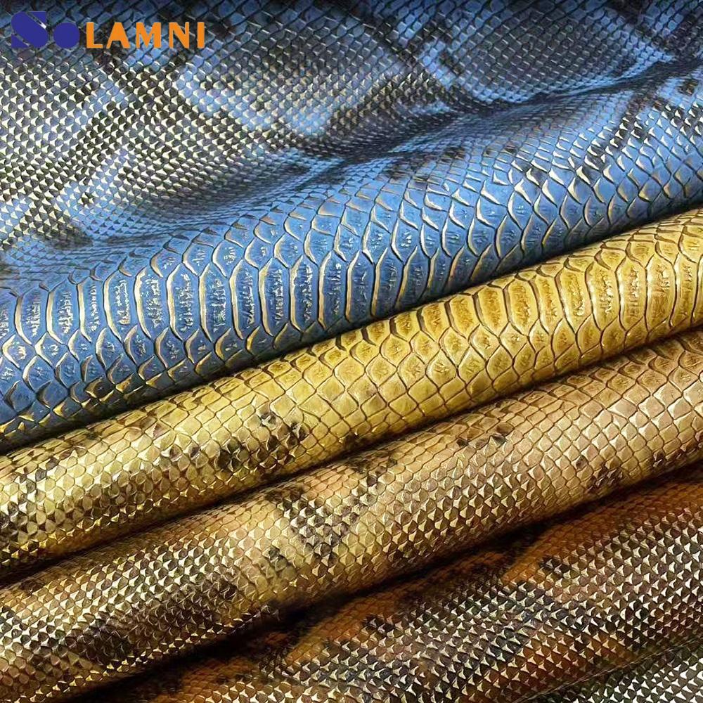 Premium Embossed Python Skin PU Leather with Gold Stamping