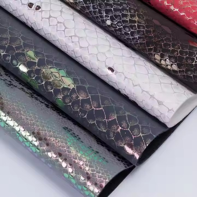 Metallic Foil Python Faux Leather Synthetic Snake Skin Leather Pu Synthetic Leather for Handbags