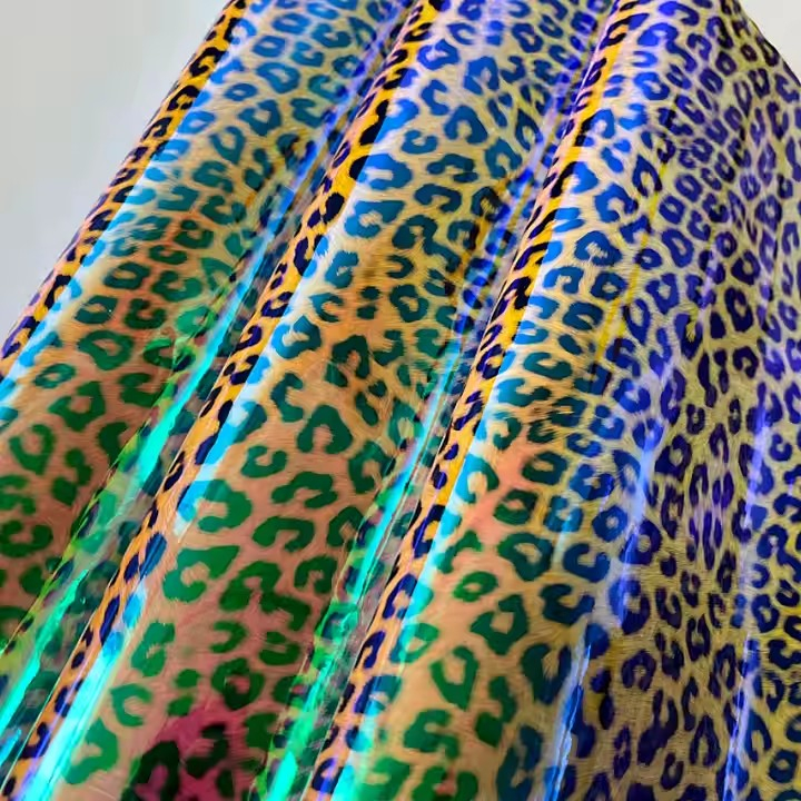 New Animal Faux Vinyl Fabric Holographic Pu Leopard Leather For Shoes And Bags