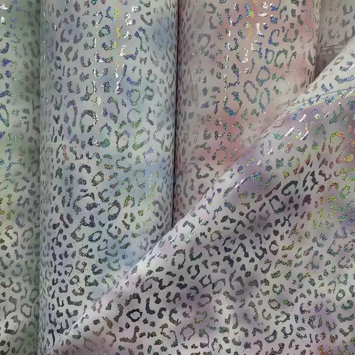 Chunky Glitter Printed Leopard Grain Pattern PU Leather Fabric Vinyl for Handbag Accessories Hair Bow