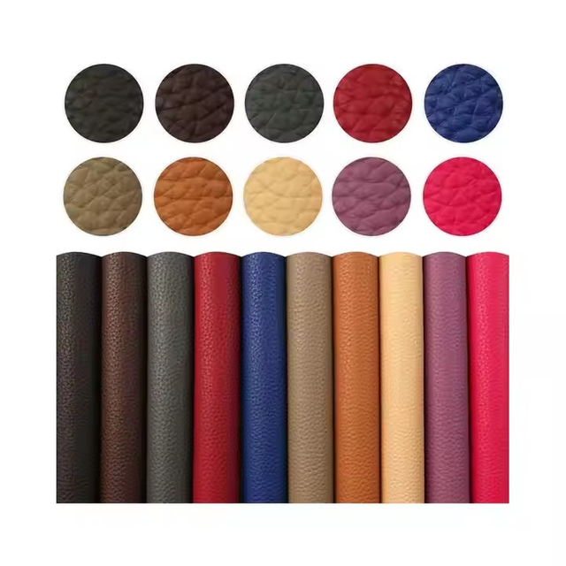 wholesaler Solid Color PU Leather Fabric Plain Lychee Microfiber Backing Dark Colors Making