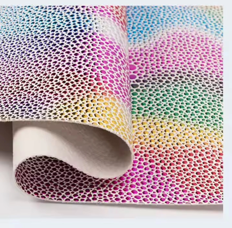 Regenbogen Shining Bogenfarbe Textur geprägt 1,0 mm PVC Synthetisches Lederprodukt für Sofa -Beutelgürtelstoff