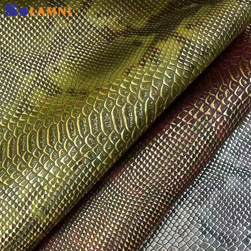 Premium Embossed Python Skin PU Leather with Gold Stamping