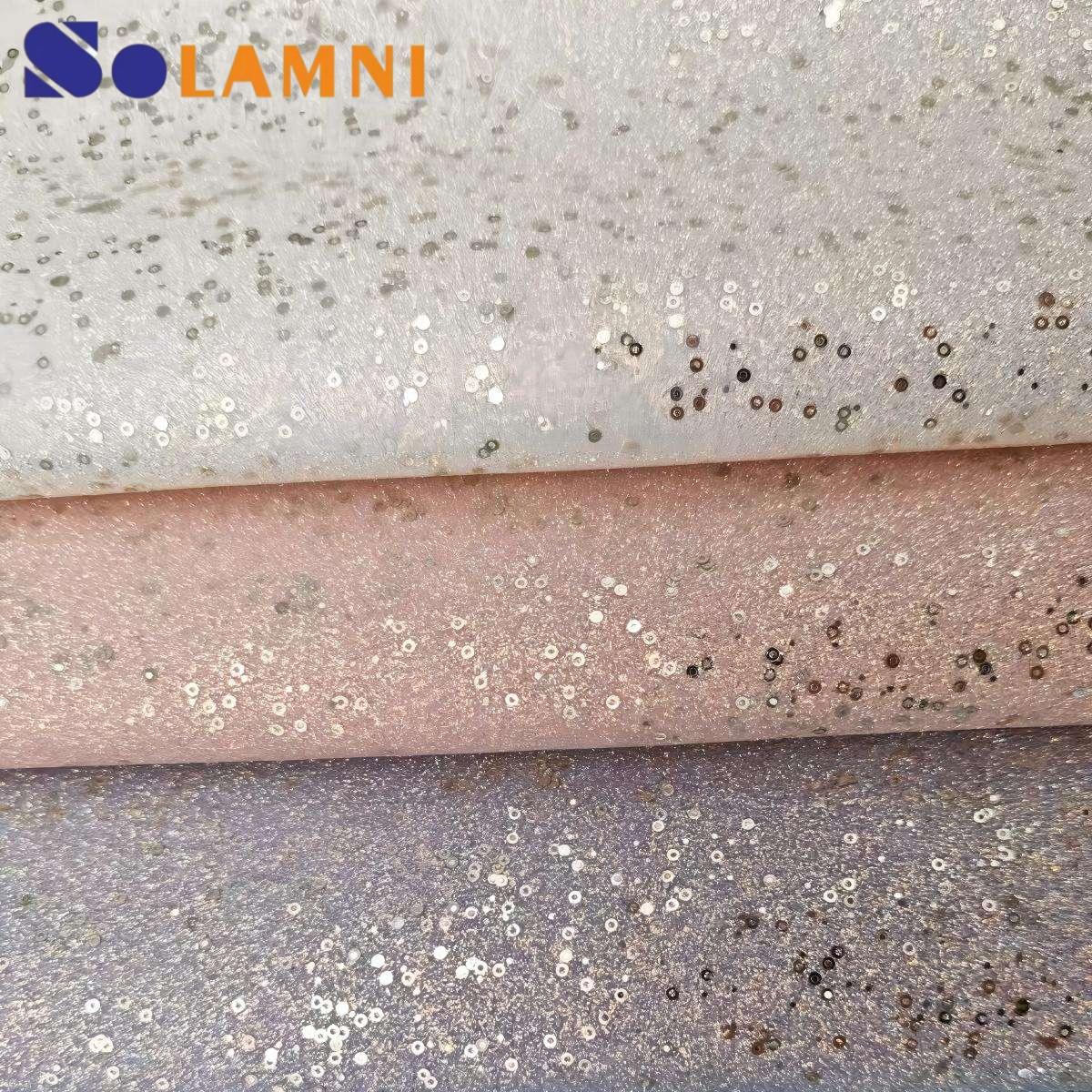 Holographic Printed Pu Glitter Leather Fabric