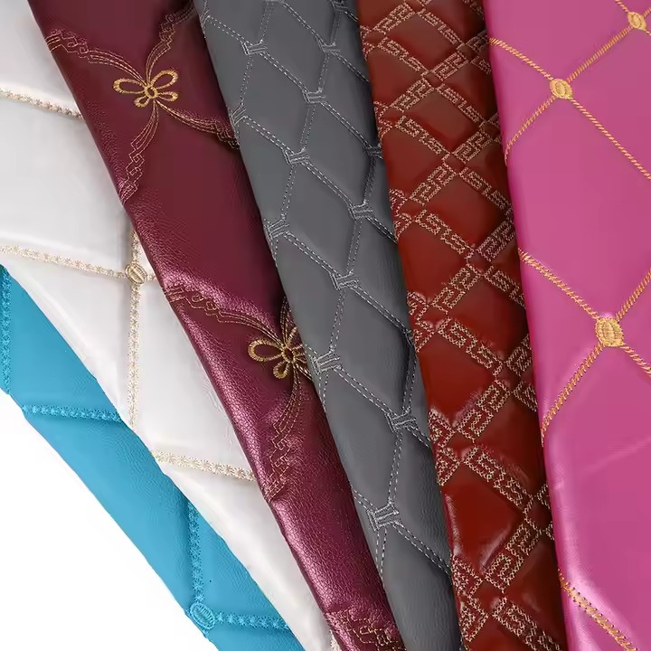 Customized Various Embroidered Design Pattern Synthetic Leather Product for Car Seat and Floor Mat